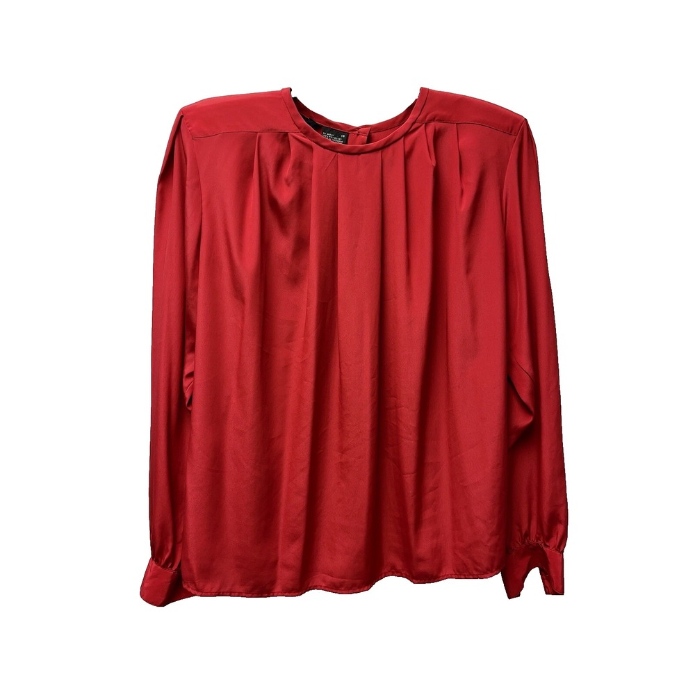 VTG Counterparts Blouse 14 Red Holiday Secretary Satin Professional Modest 80s